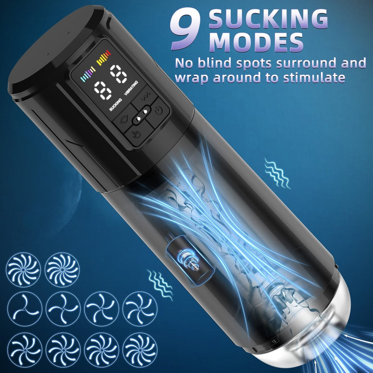 Black 2-in-1 suction vibrating masturbator, photo 2