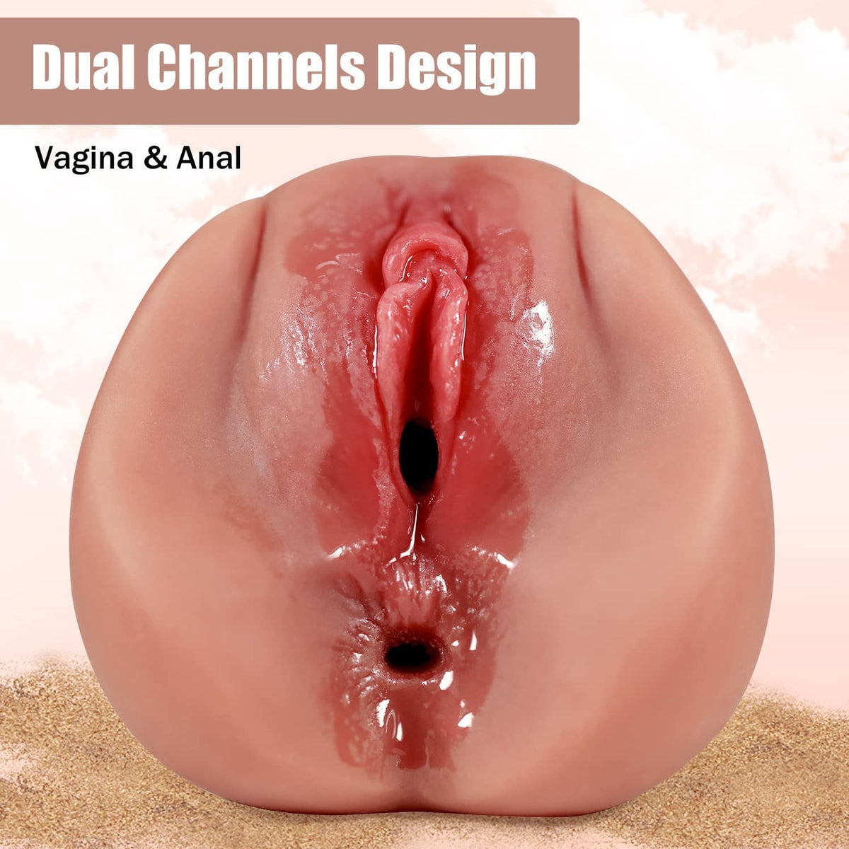 2-in-1 TPE pocket pussy masturbator with textured dual channels, photo 2