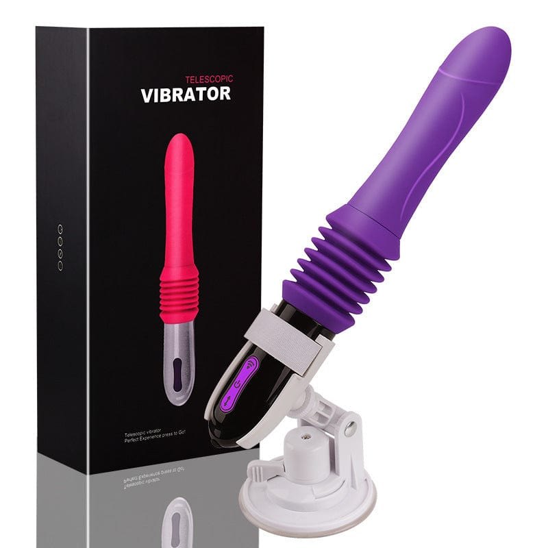 Purple realistic vibrating dildo on suction cup stand