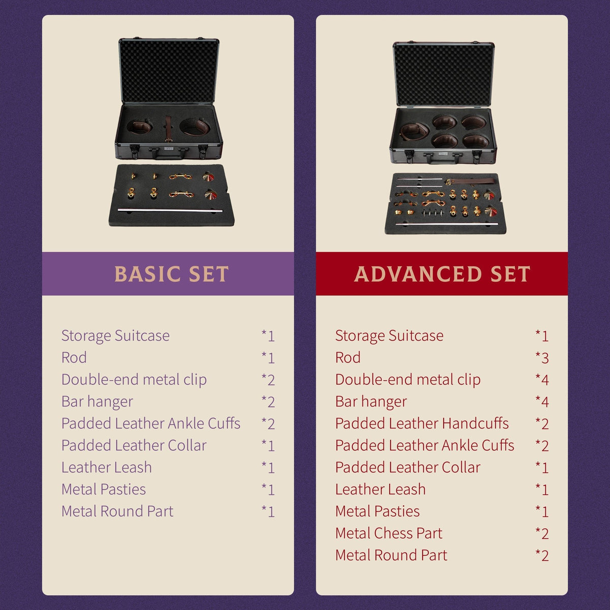 Portable leather and metal restraint kit in open case, photo 14