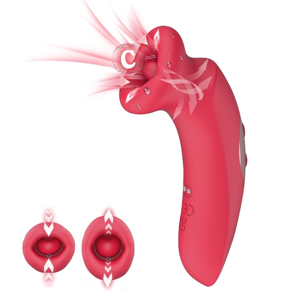 Red rose-shaped tongue and suction vibrator, photo 1
