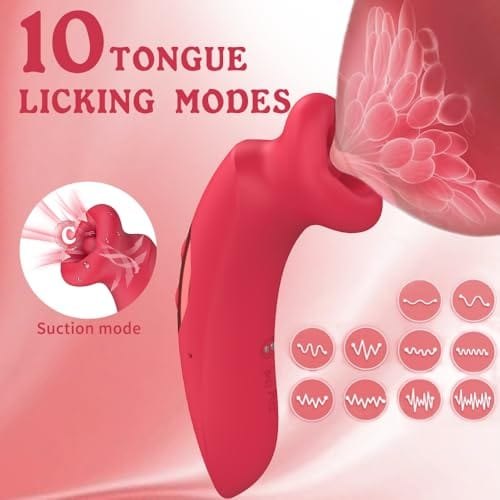 Red rose-shaped tongue and suction vibrator, photo 3