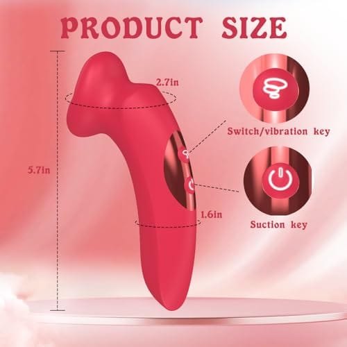 Red rose-shaped tongue and suction vibrator, photo 7