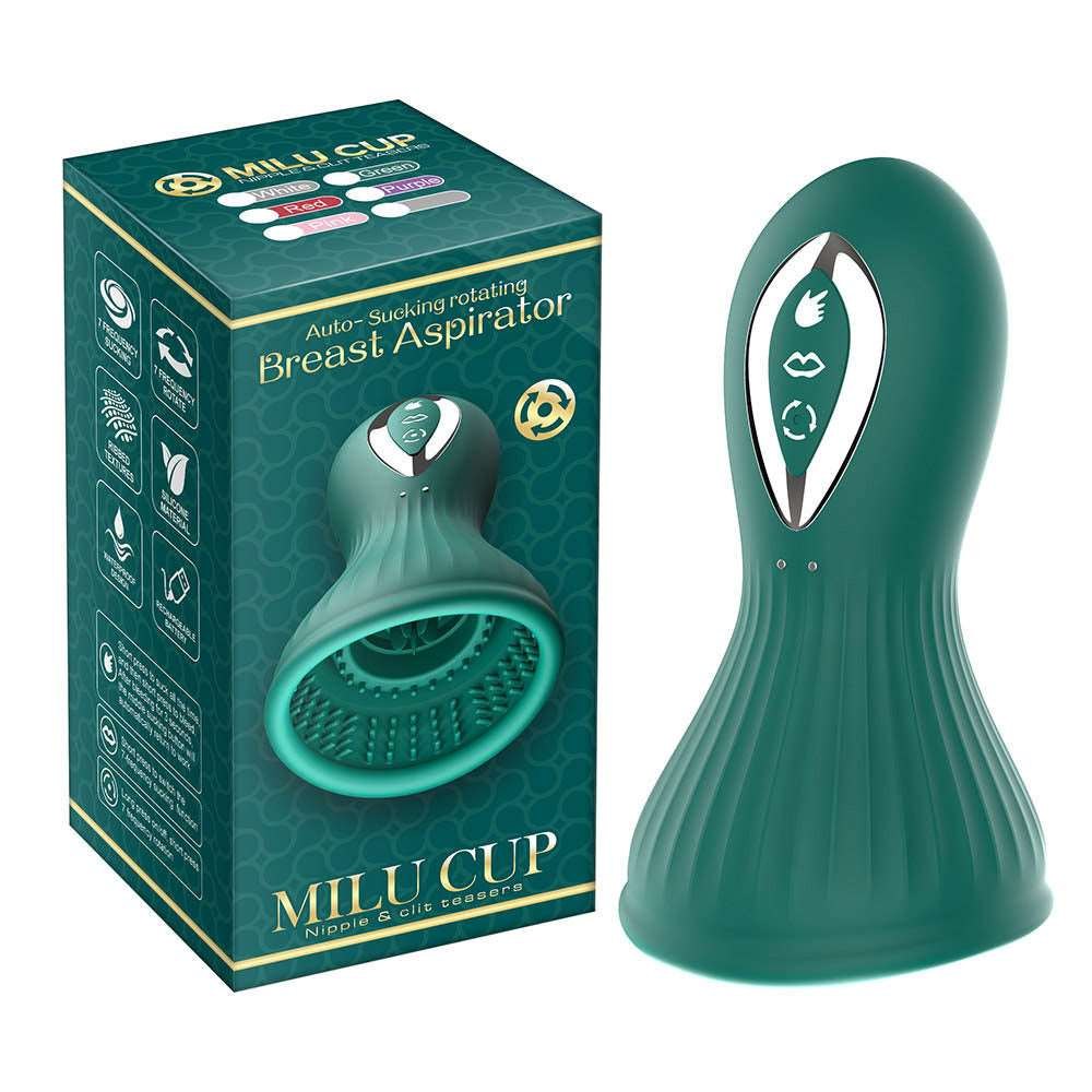Green textured silicone nipple suction cup with tongue vibration