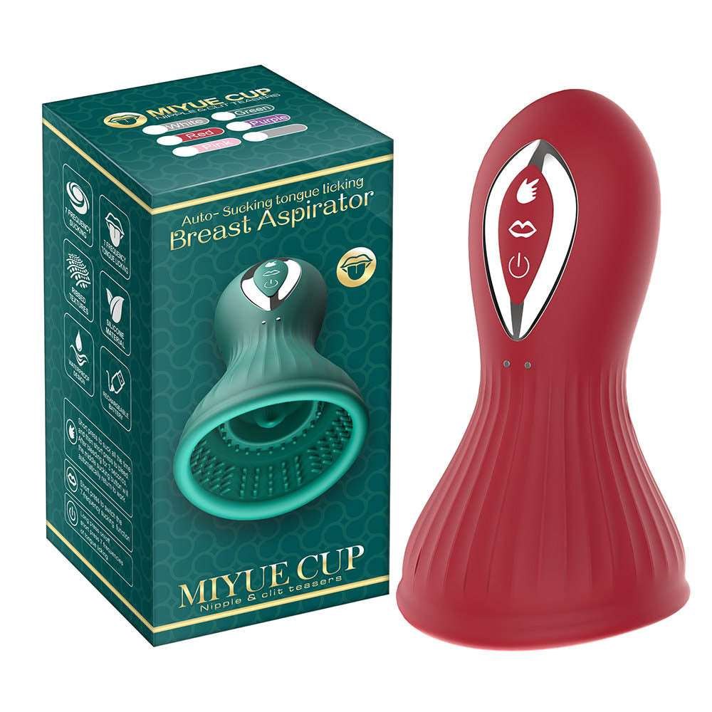 Red textured silicone nipple suction cup with tongue vibration