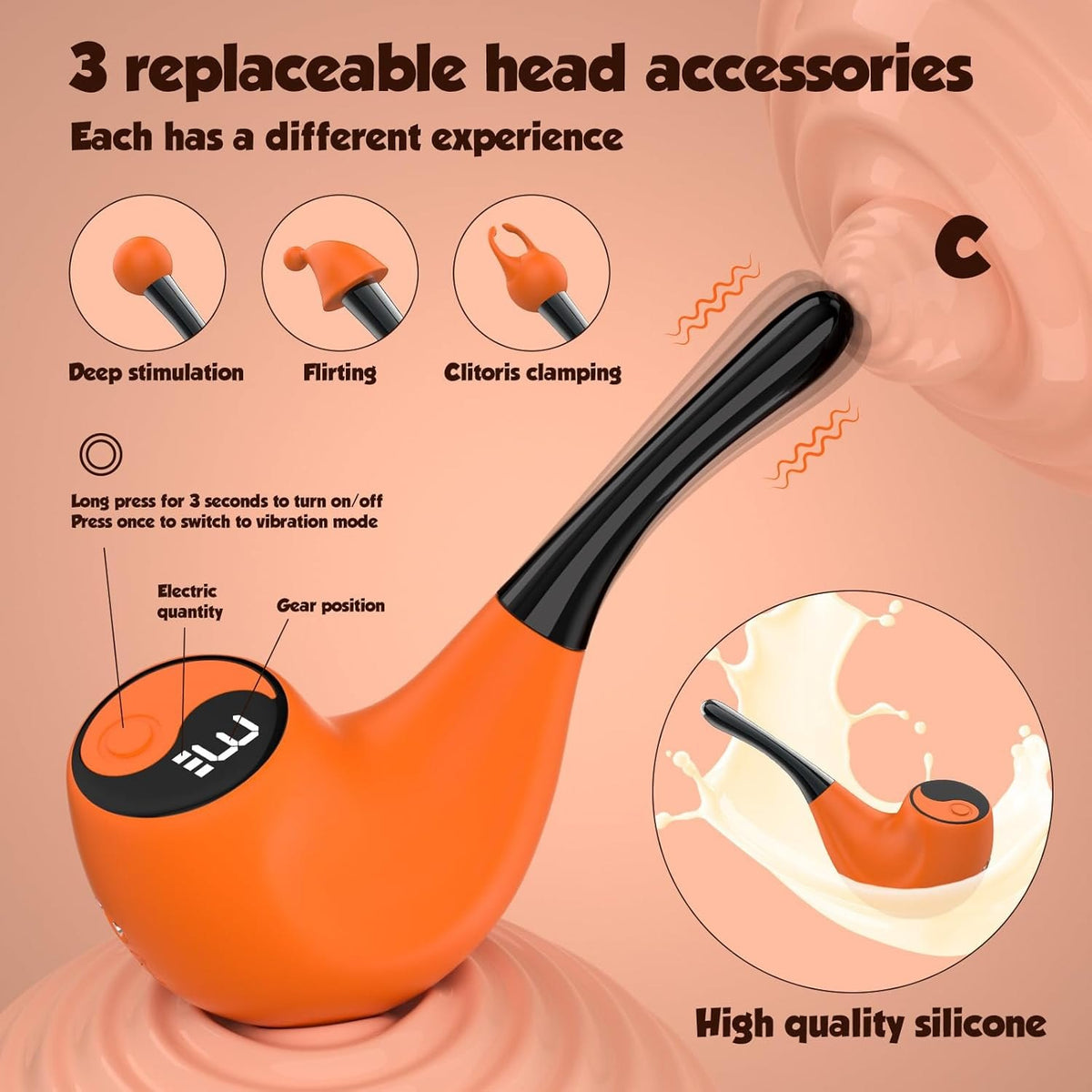 Orange pipe-shaped clit and g-spot vibrator, photo 3
