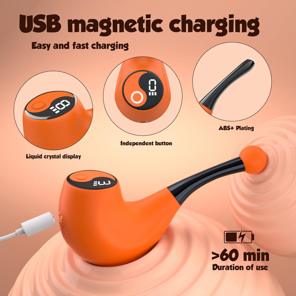 Orange pipe-shaped clit and g-spot vibrator, photo 5
