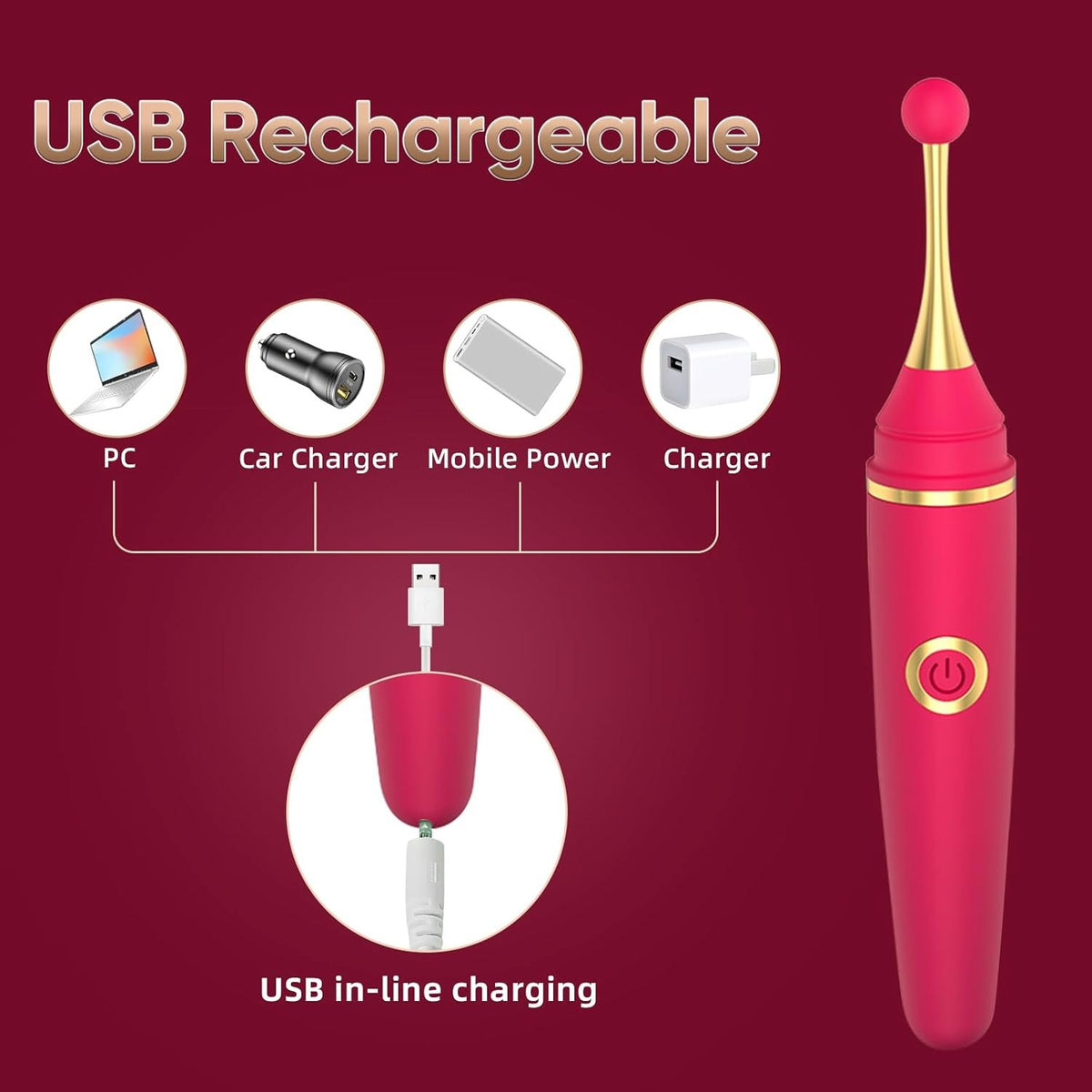 Pen-shaped clit stimulator with interchangeable heads, photo 5