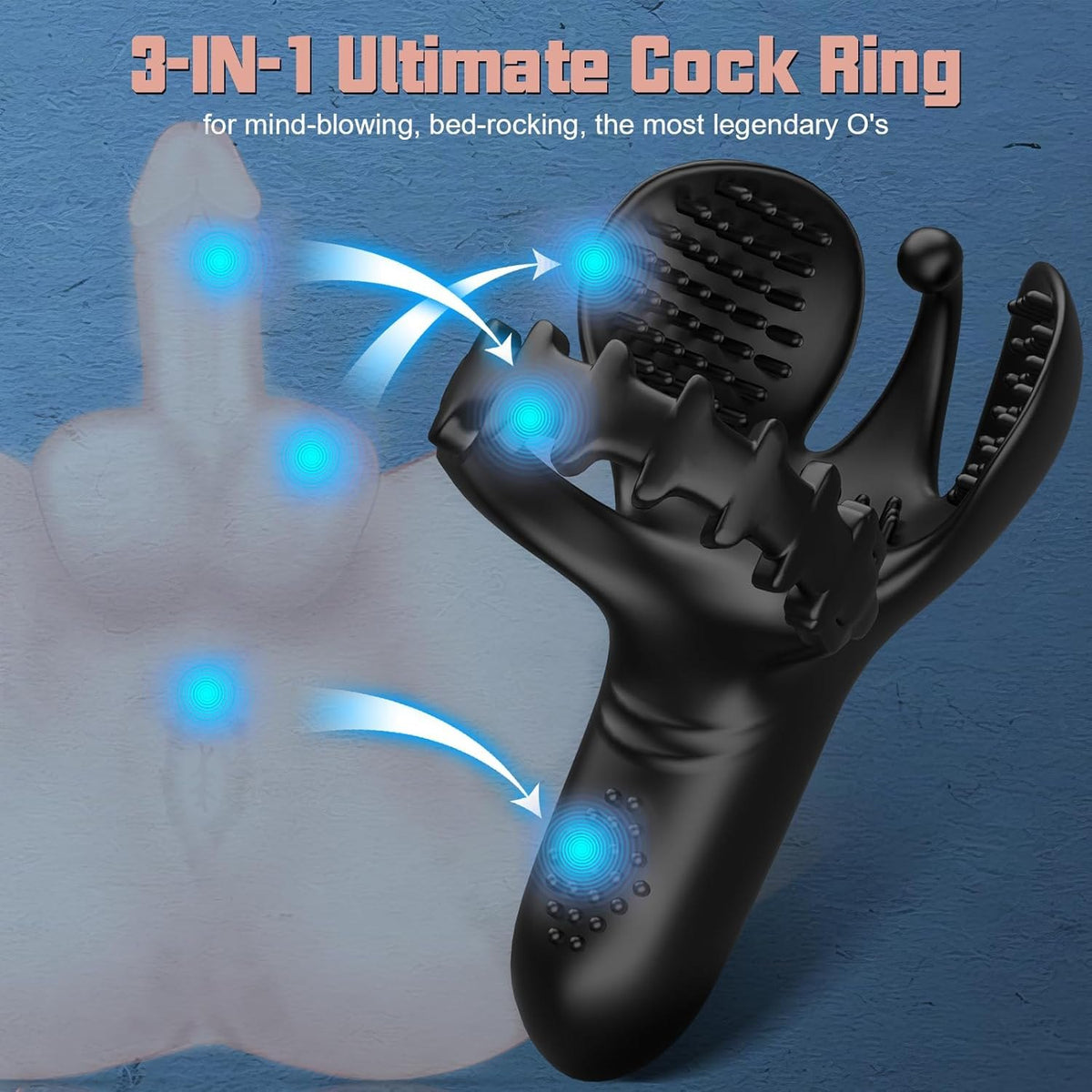 Black 3-in-1 vibrating cock ring, photo 2