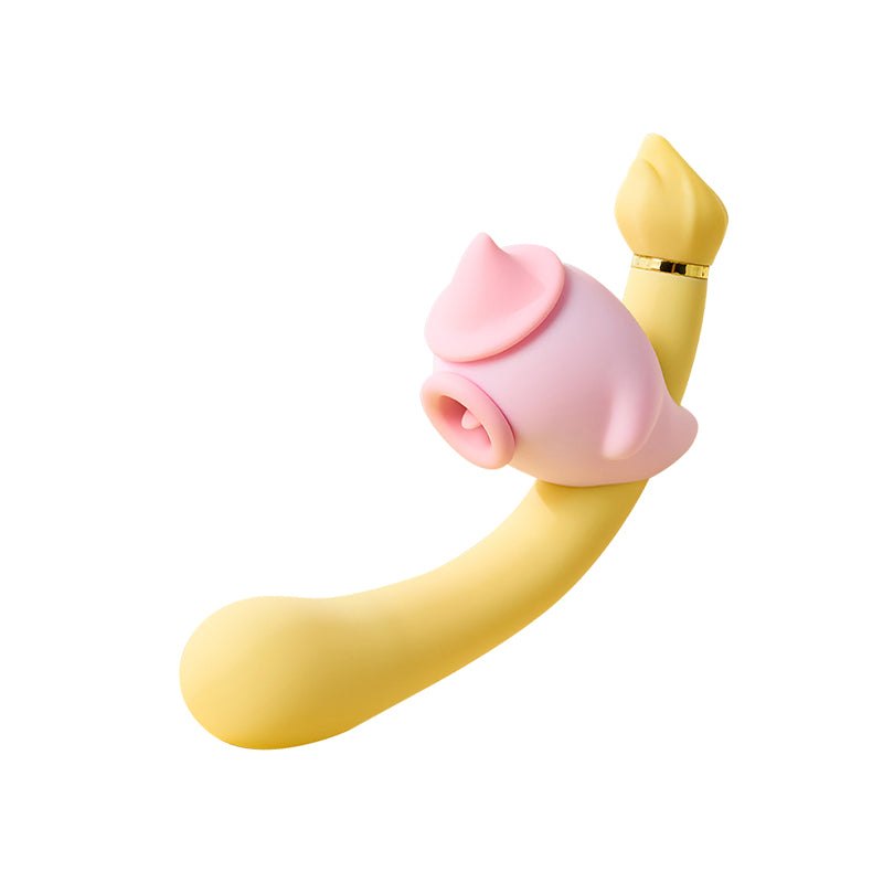 Yellow 3-in-1 bendable g-spot and tongue-licking vibrator, photo 1