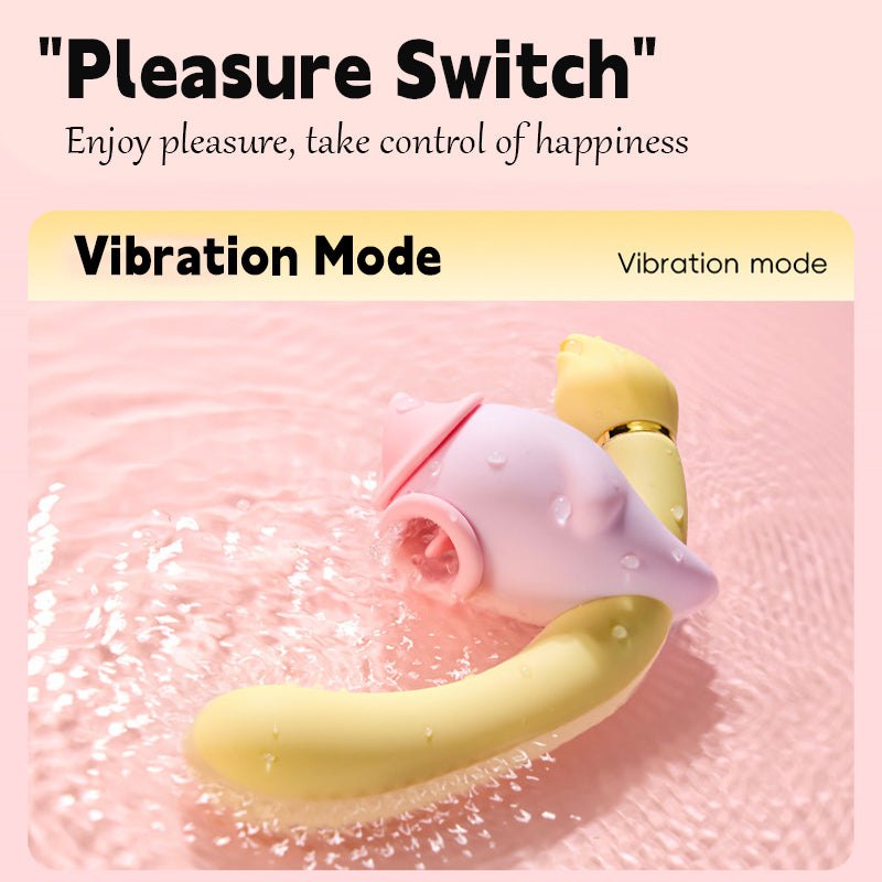 Yellow 3-in-1 bendable g-spot and tongue-licking vibrator, photo 3