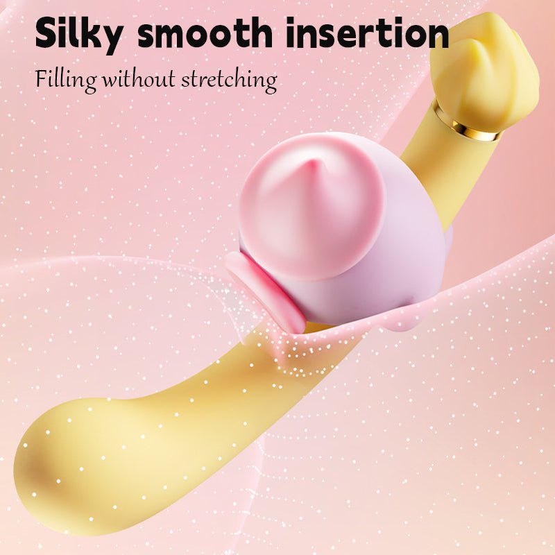 Yellow 3-in-1 bendable g-spot and tongue-licking vibrator, photo 4
