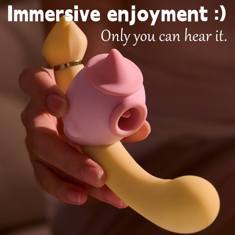 Yellow 3-in-1 bendable g-spot and tongue-licking vibrator, photo 6