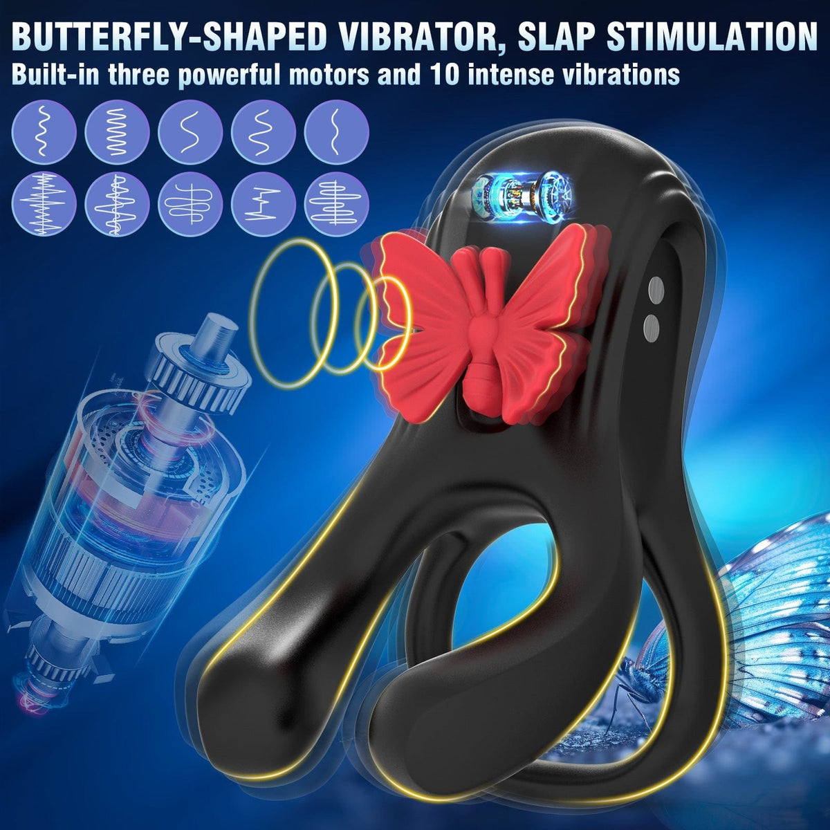 Butterfly vibrating cock ring with clitoral stimulator, photo 2