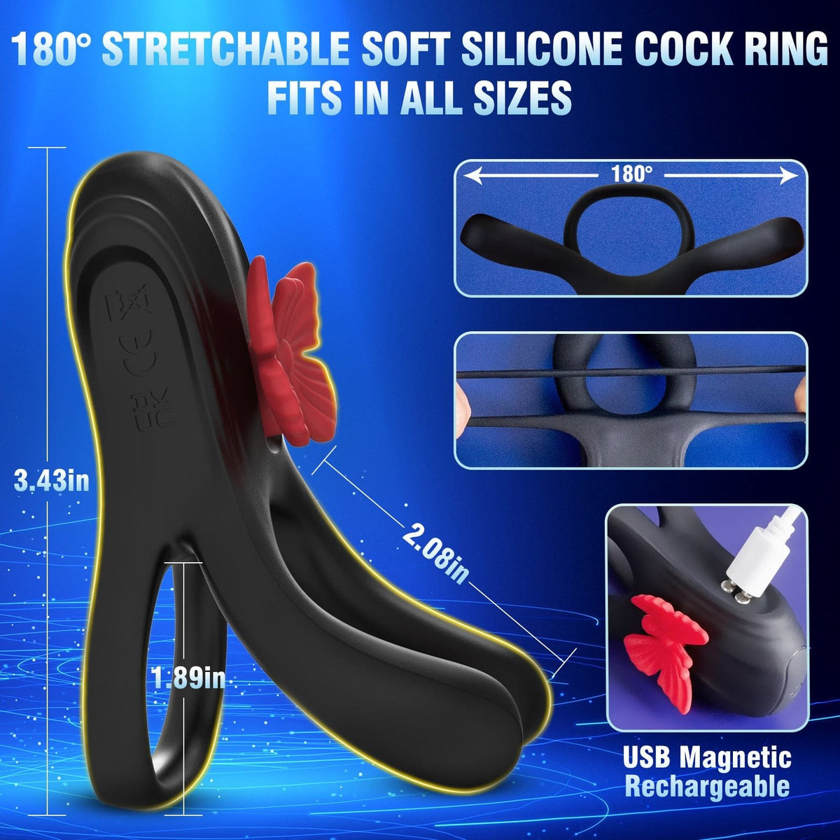Butterfly vibrating cock ring with clitoral stimulator, photo 3