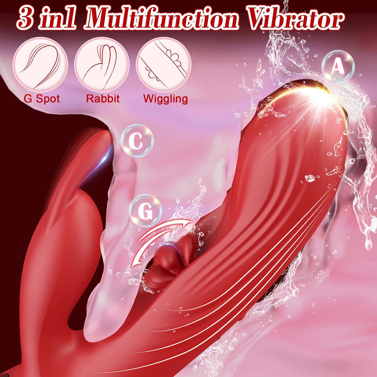 Red silicone rabbit g-spot vibrator, photo 2