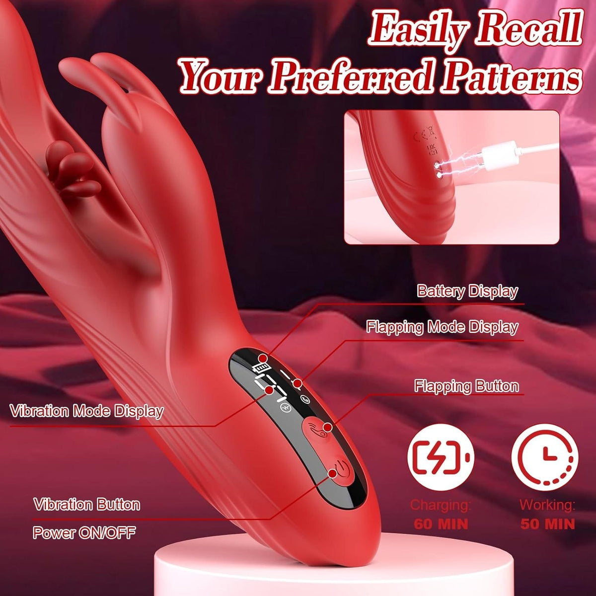 Red silicone rabbit g-spot vibrator, photo 5