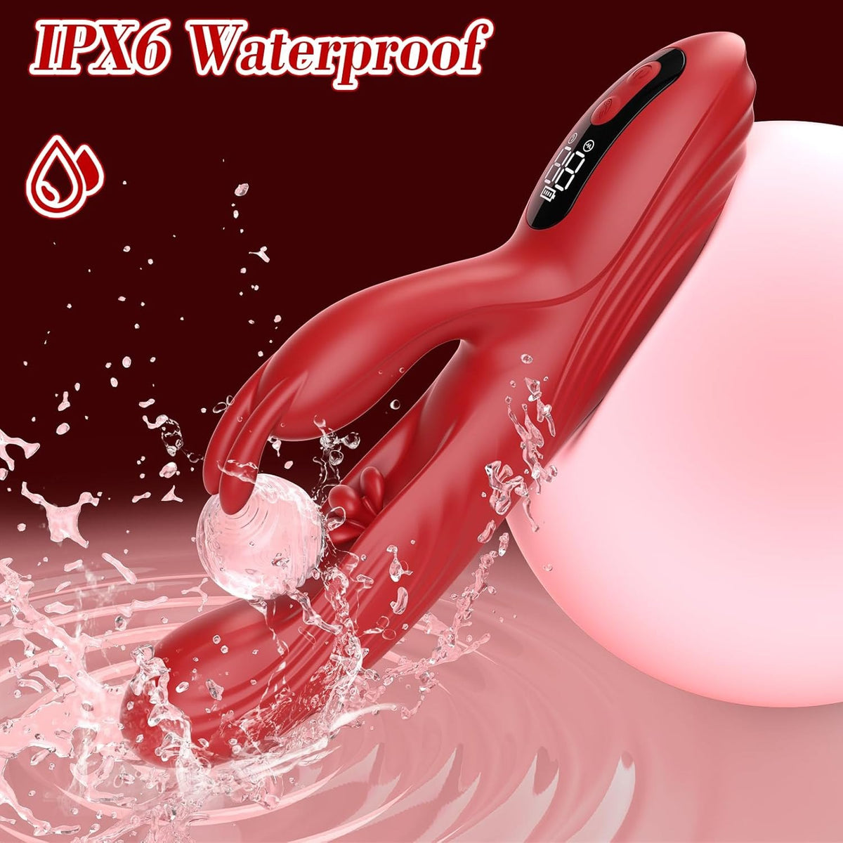 Red silicone rabbit g-spot vibrator, photo 6