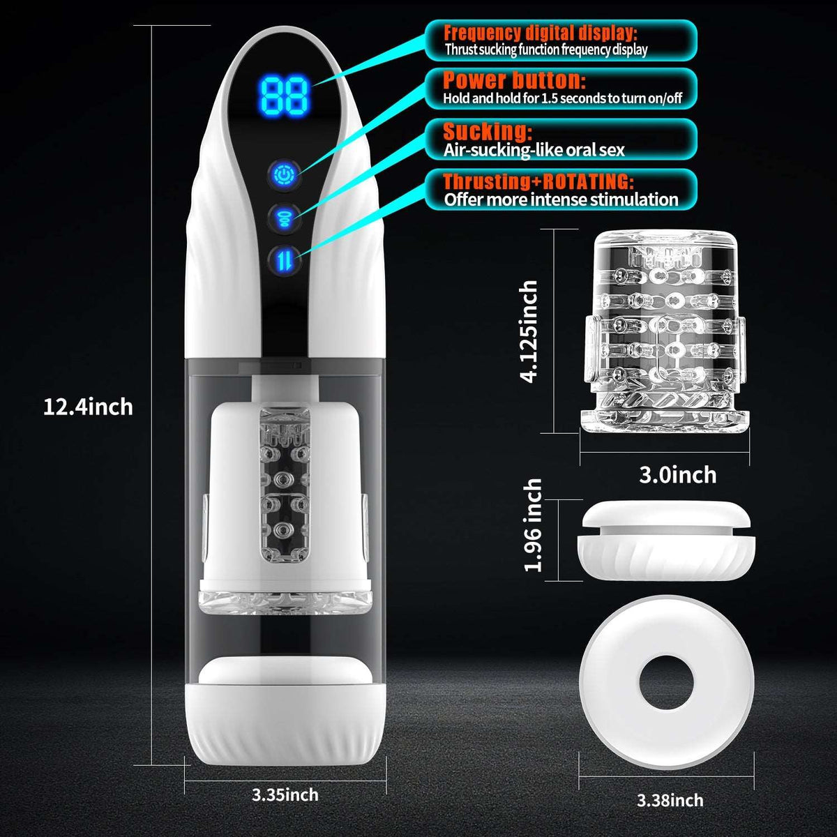 Male masturbator with LED display and transparent chamber, photo 5