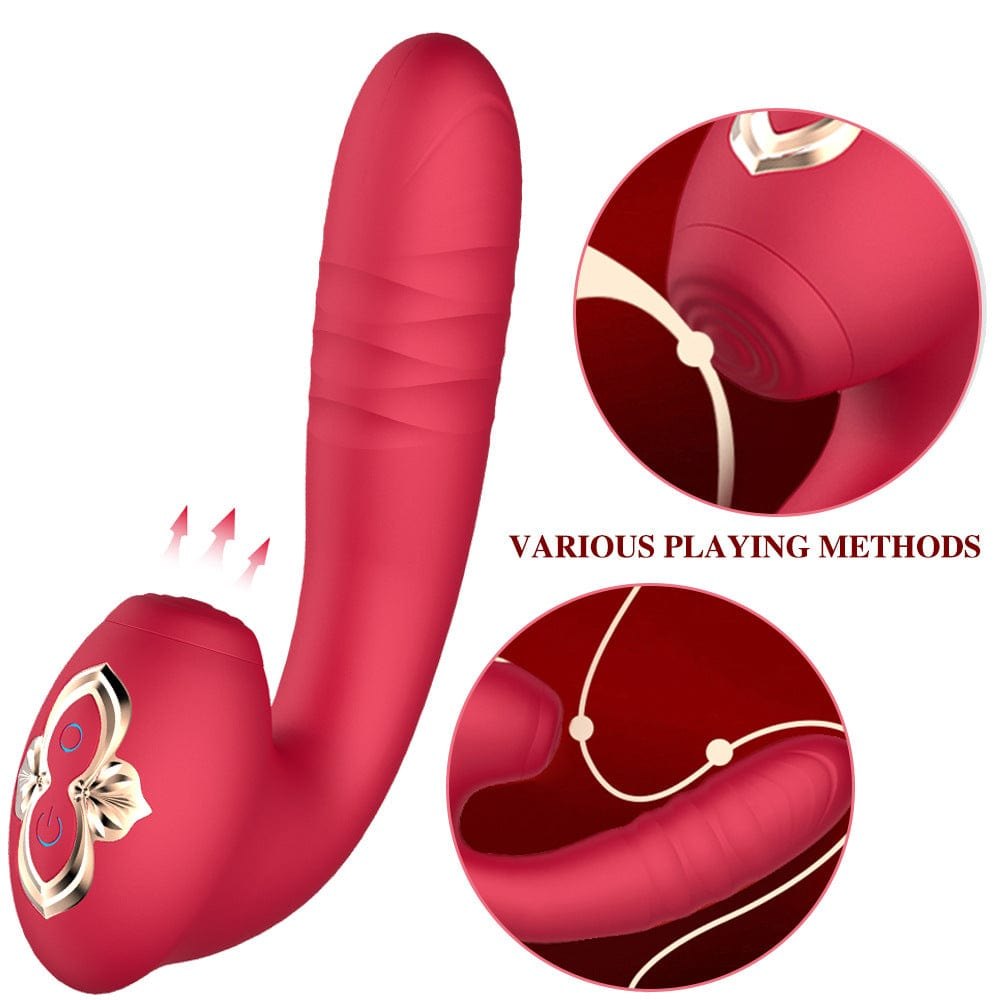 Slap~Red 3-in-1 thrusting suction clit vibrator