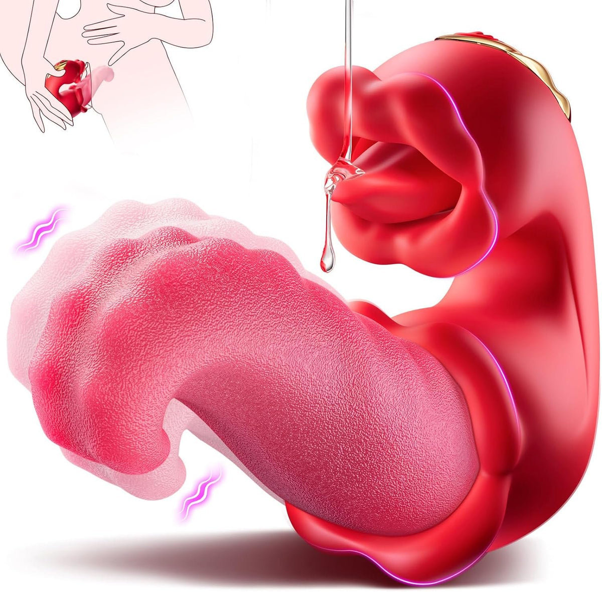 Rose red silicone tongue and swing vibrator, photo 1