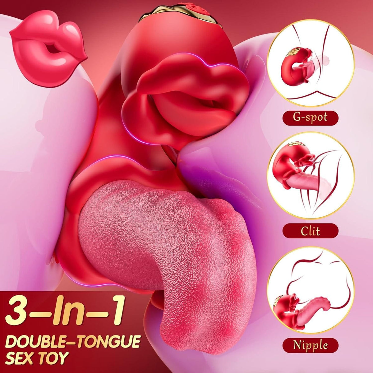 Rose red silicone tongue and swing vibrator, photo 2