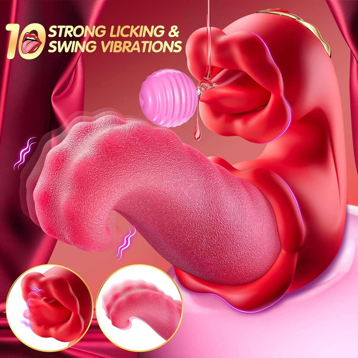 Rose red silicone tongue and swing vibrator, photo 3