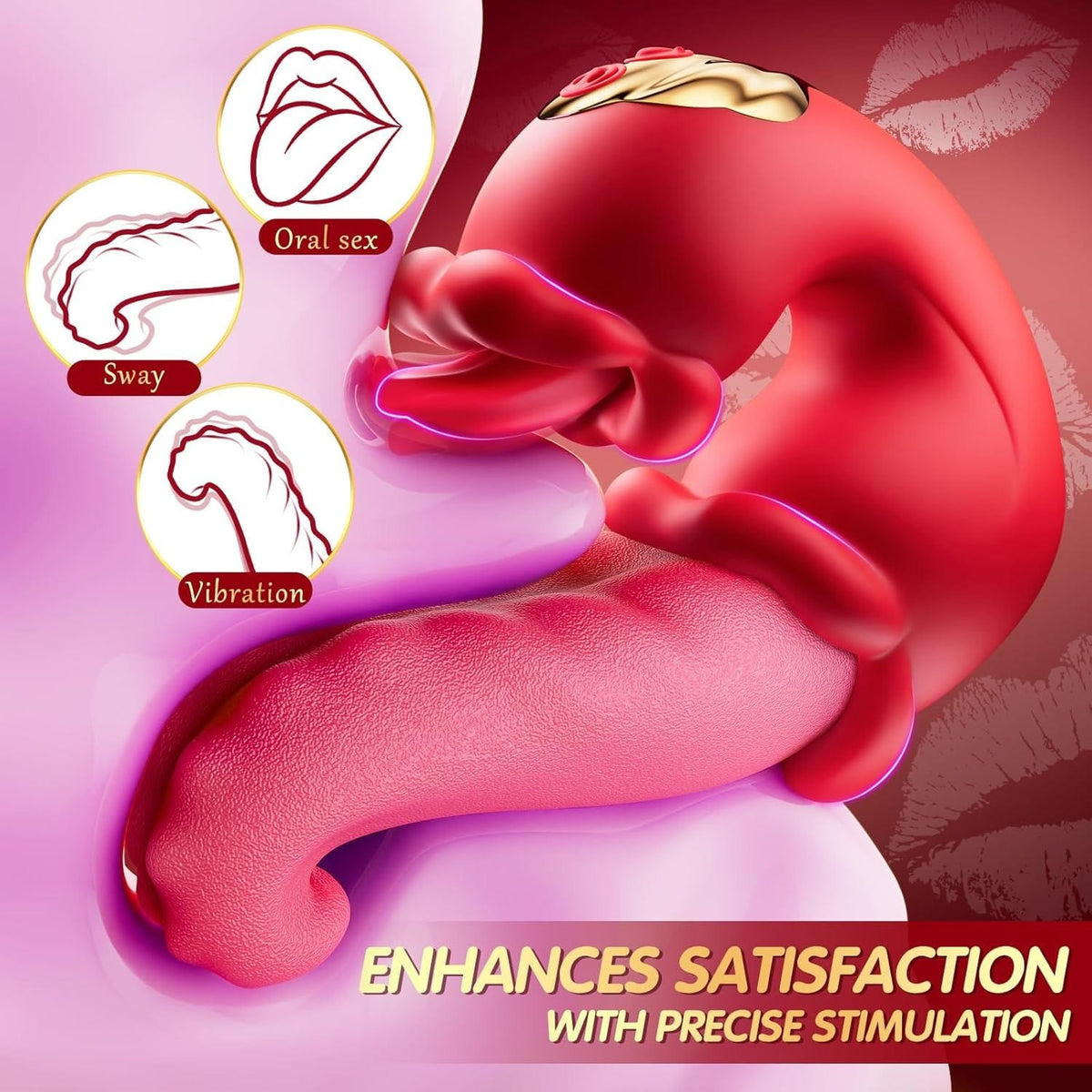 Rose red silicone tongue and swing vibrator, photo 4
