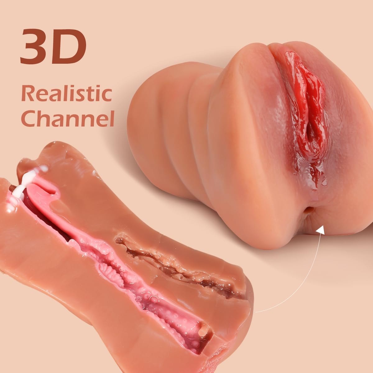 3-in-1 TPE male masturbator with mouth, vaginal, and anal channels, photo 4