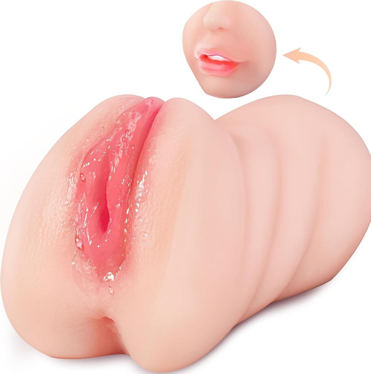 3-in-1 TPE male masturbator with mouth, vaginal, and anal channels, photo 7