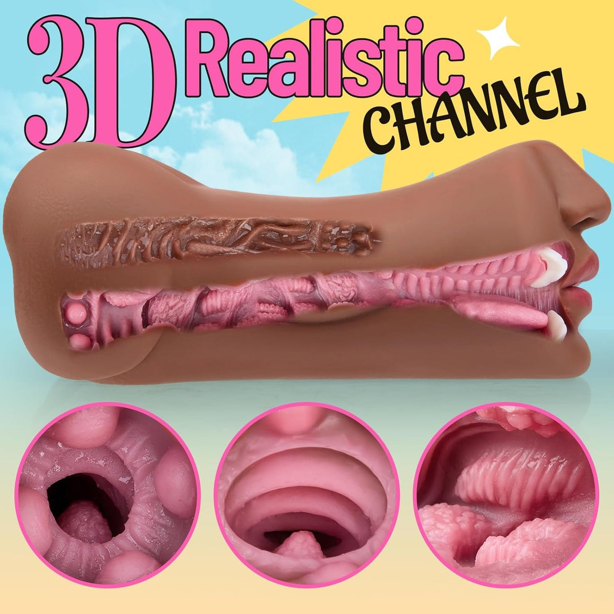 TPE 3-in-1 male masturbator torso with textured mouth, photo 3