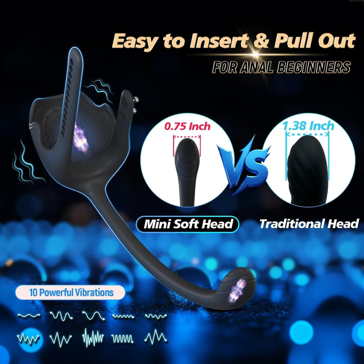 Black silicone vibrating cock ring with anal stimulator, photo 3
