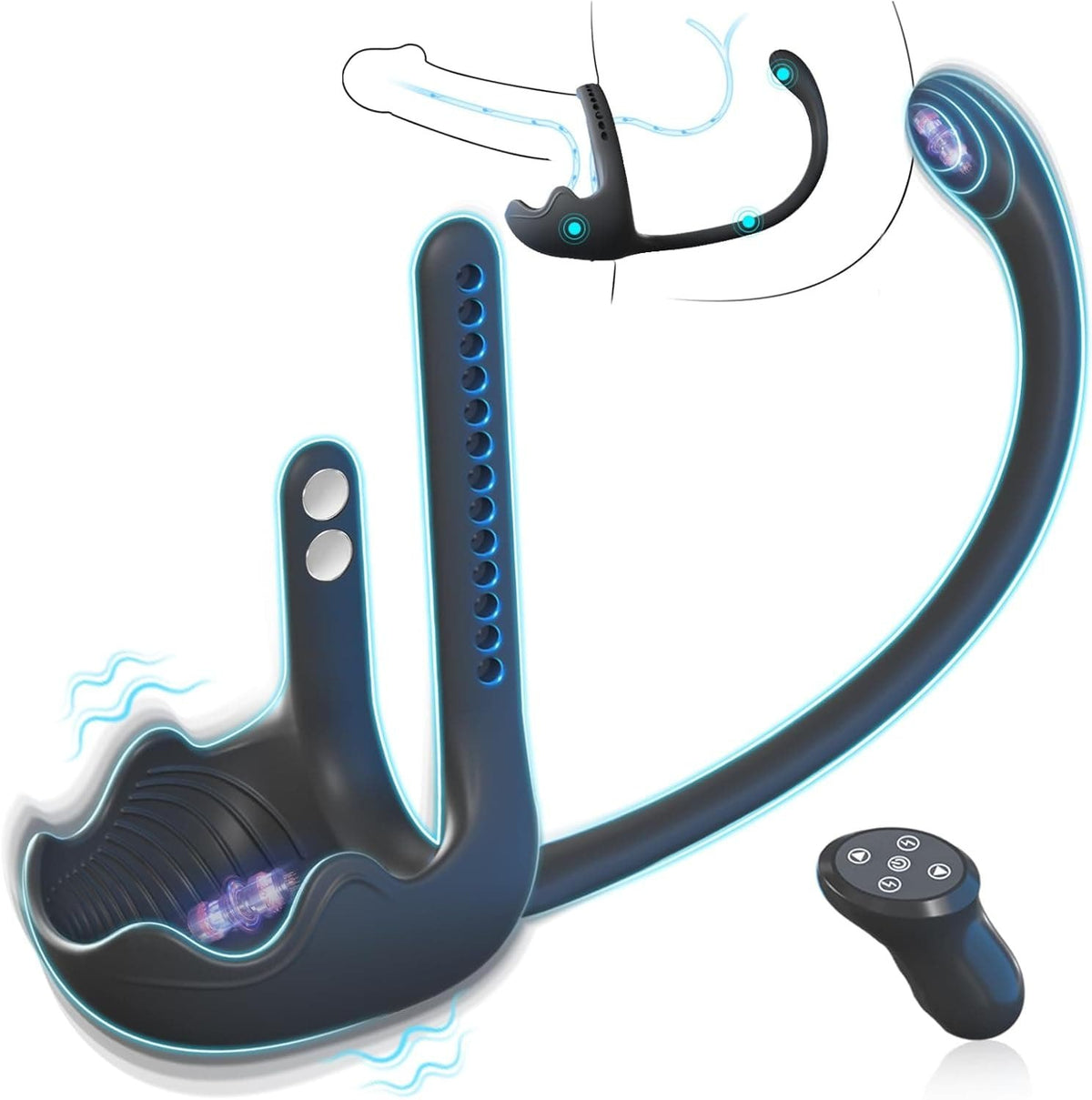 Black silicone vibrating cock ring with anal stimulator, photo 7