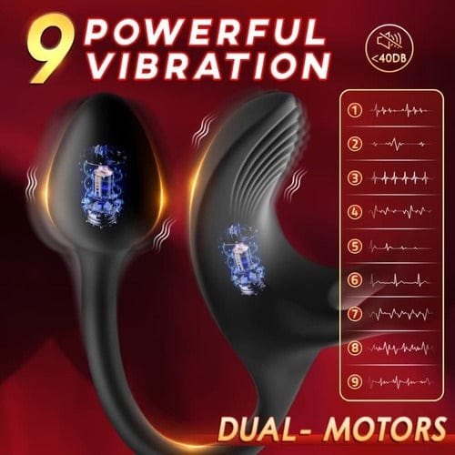 Black silicone vibrating cock ring with anal probe and remote, photo 2