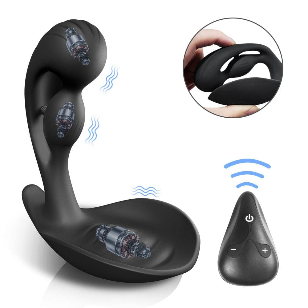 Black prostate massager with remote control, photo 1