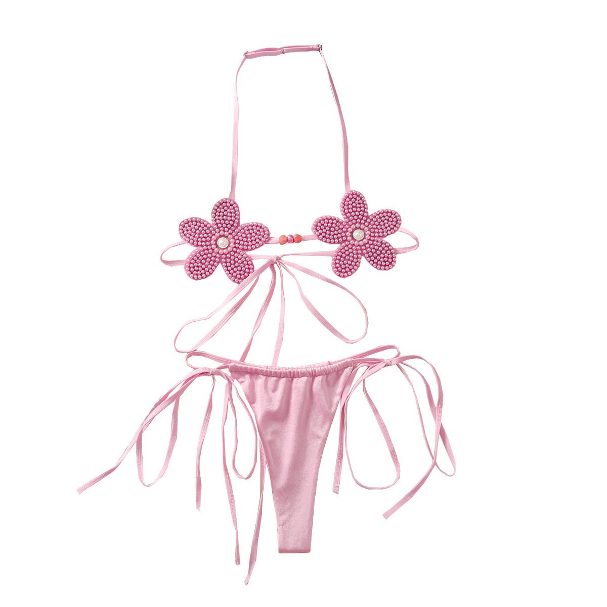 3d flower pearl halter bra lingerie set, photo 4