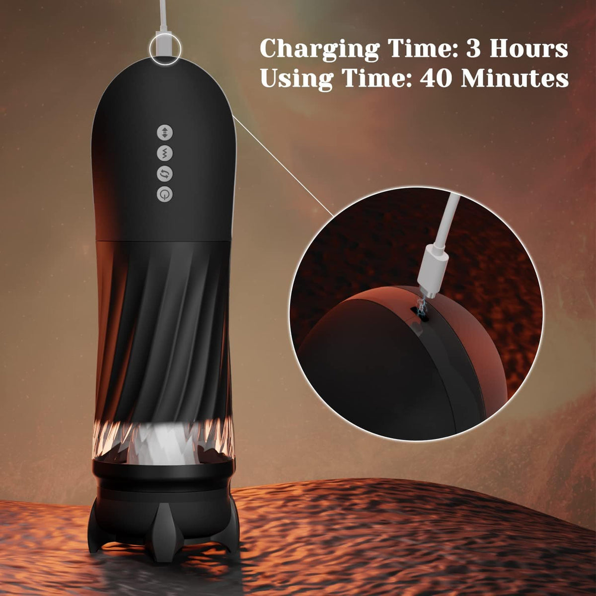 Black rocket-shaped textured male masturbator, photo 11