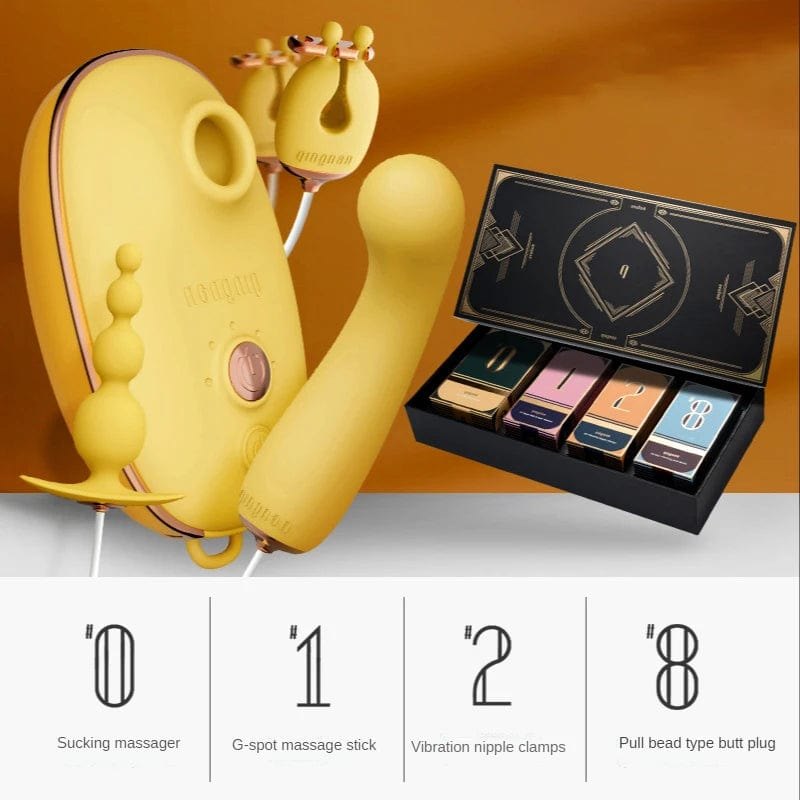 Yellow 4-in-1 couples toy gift set