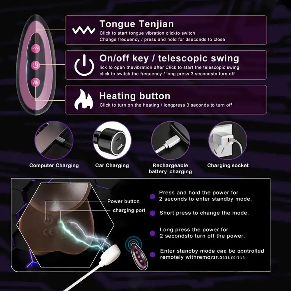 Ebony silicone rotating thrusting dildo, photo 2