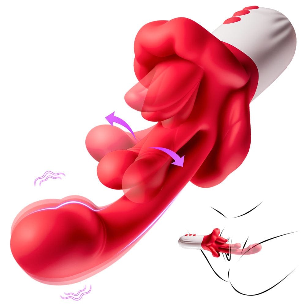 Red 4-in-1 tongue licking rabbit vibrator, photo 1