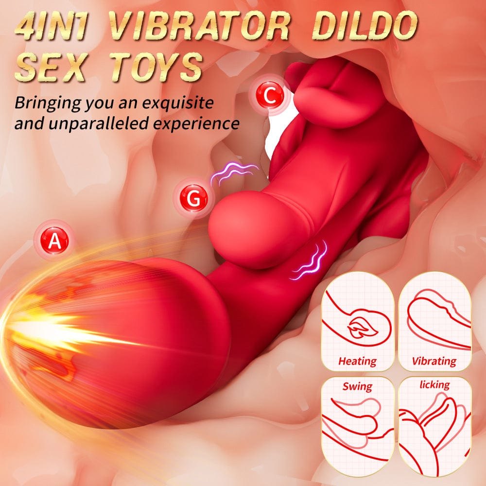 Red 4-in-1 tongue licking rabbit vibrator, photo 2