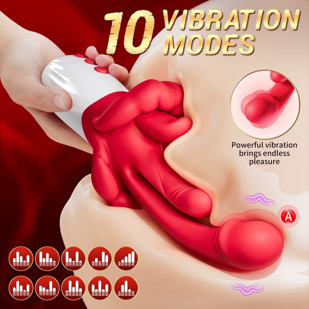 Red 4-in-1 tongue licking rabbit vibrator, photo 5