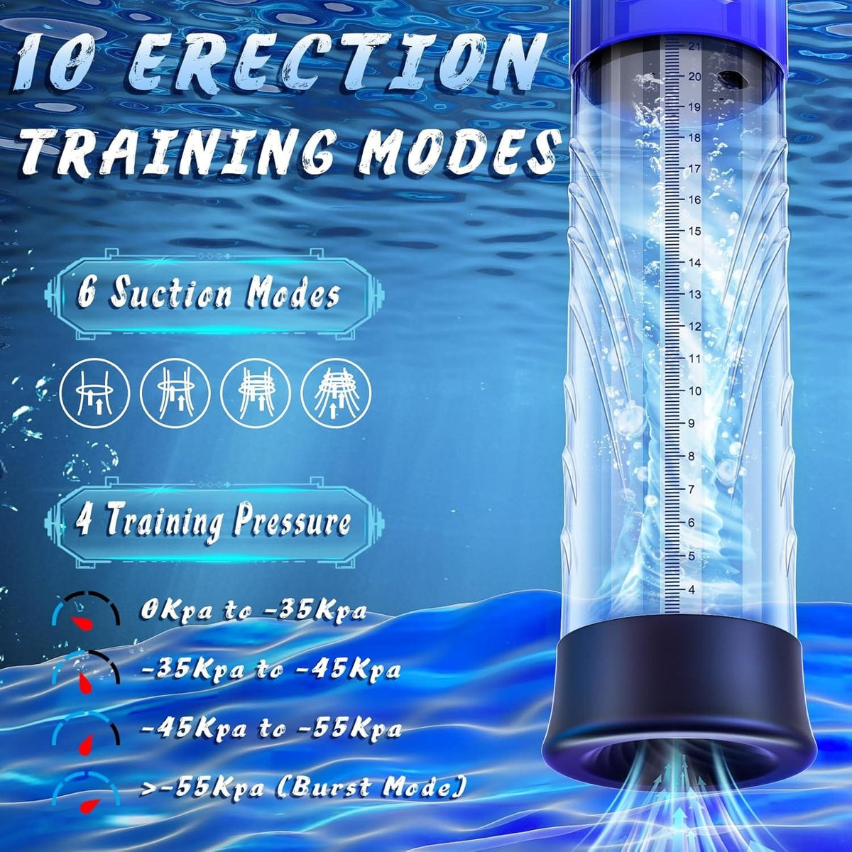 Clear LCD penis pump kit with silicone rings and masturbator insert, photo 3