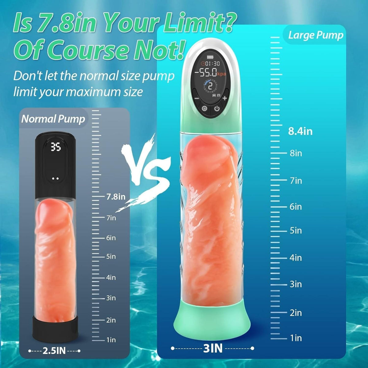 Green vacuum penis pump with water bath cup, photo 2