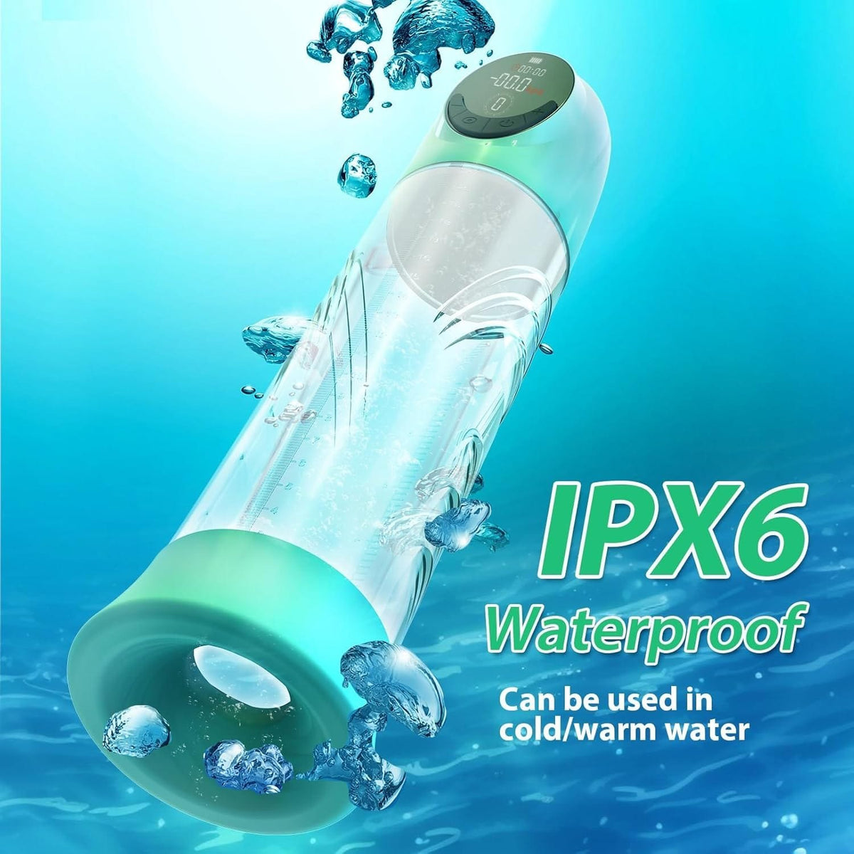 Green vacuum penis pump with water bath cup, photo 6