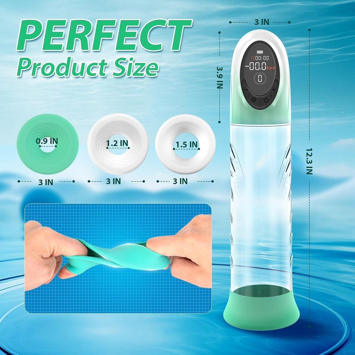 Green vacuum penis pump with water bath cup, photo 7