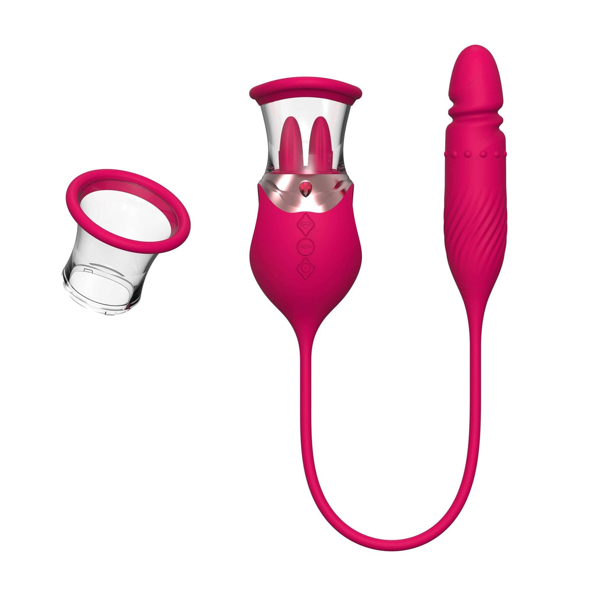 Red 4-in-1 rose licking suction and thrusting vibrator