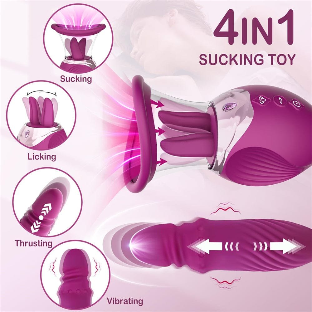 4-in-1 rose licking suction and thrusting vibrator, photo 2