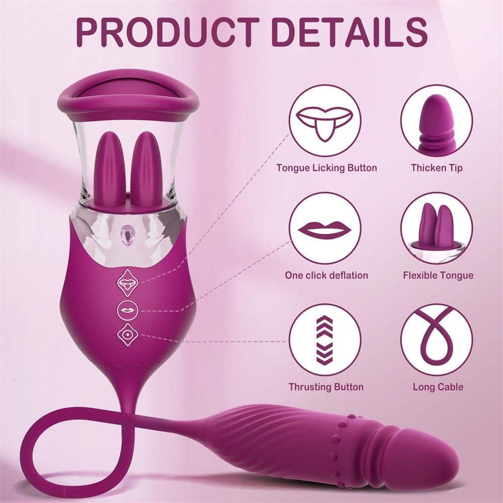 4-in-1 rose licking suction and thrusting vibrator, photo 4