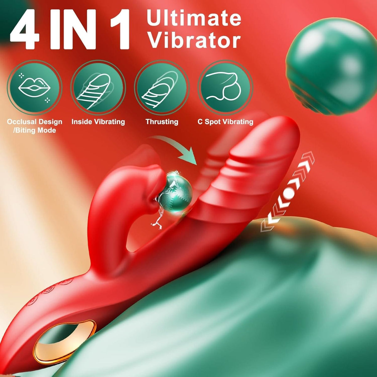 Red dual arm tongue and thrusting vibrator, photo 2